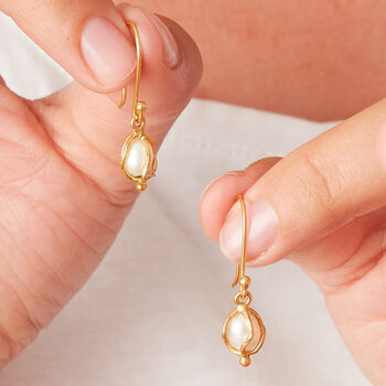 Pearl Gold Caged 18 K Gold And Silver Drop Earrings, 8 of 9