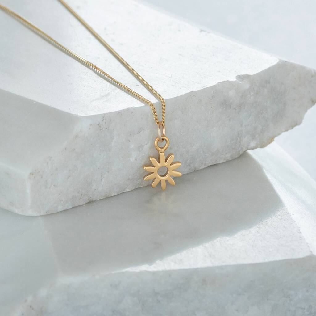 14ct Solid Gold Tiny Flower Charm Necklace, 1 of 3