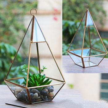 Pyramid Shaped Glass Vase Succulent Terrarium, 3 of 6