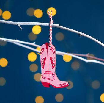 Personalised Cowboy Boot Christmas Decoration, 4 of 12