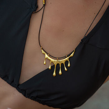 Dripping Gold Large Melting Black Cord Rope Necklace, 3 of 5