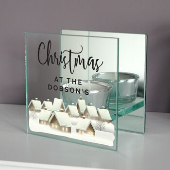 Personalised Christmas Village Glass Candle Holder, 3 of 4