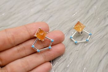 Raw Citrine,Turquoise Sterling Silver Earrings, 8 of 8