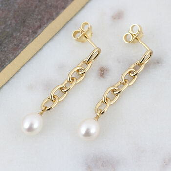 18ct Gold Plated Or Silver Chain And Pearl Earrings, 2 of 7