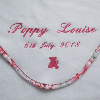 Personalised Baby Blanket With Pink Floral Edging, 2 of 3