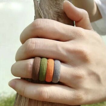 Handmade Thin Silicone Wood Effect Ladies Ring, 3 of 9
