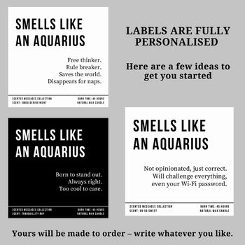 Personalised Aquarius Zodiac Candle With Custom Text, 5 of 11