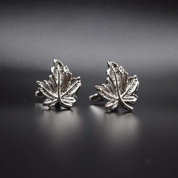 Maple Leaf Silver Cufflinks Gift For Men 316 L Stainless Steel Nature Inspired Accessory, 2 of 4