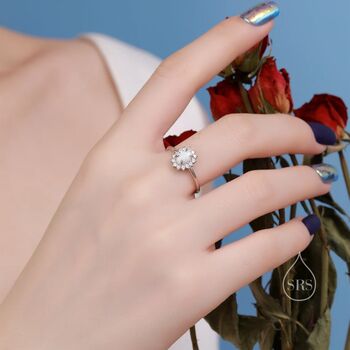 White Opal Cz Halo Oval Ring In Sterling Silver, 7 of 12