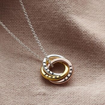 Textured Mixed Gold Mini Russian Ring Necklace, 2 of 7