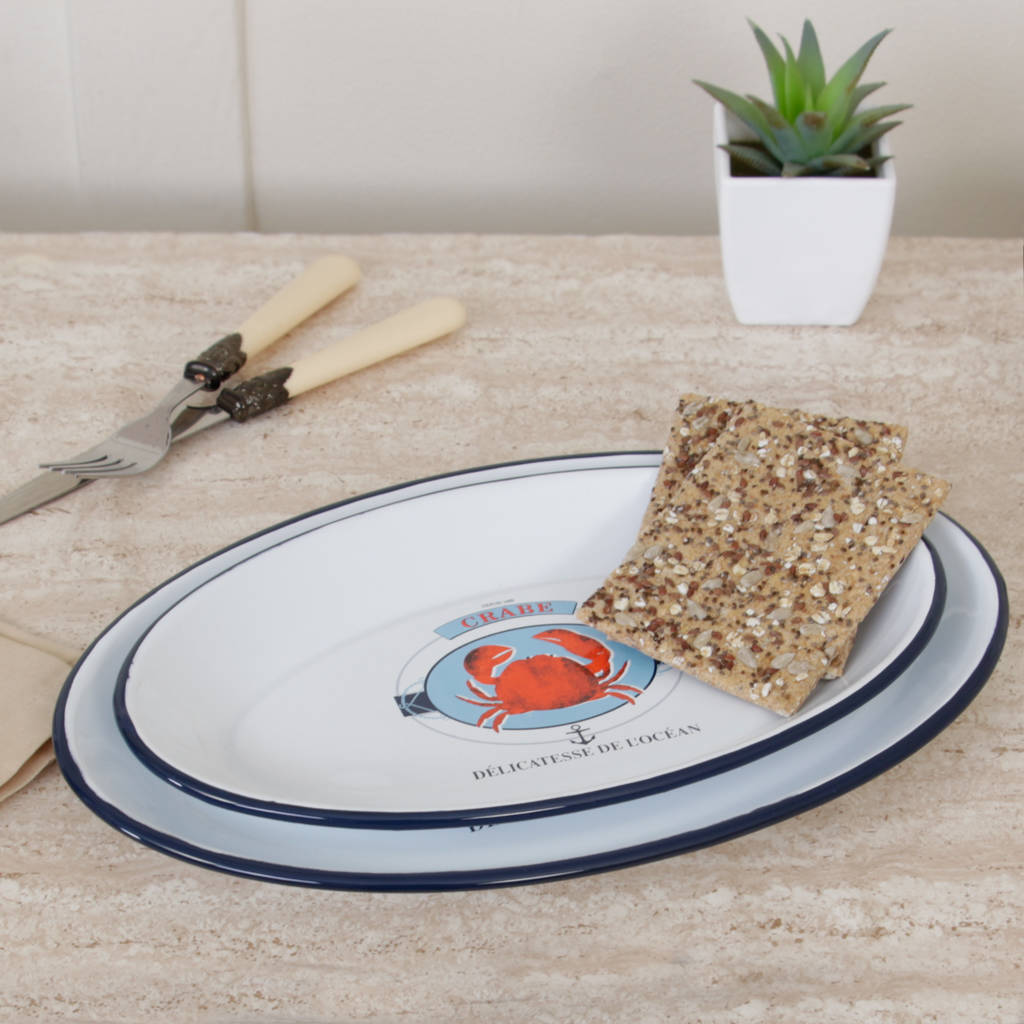 Set Of Two Ocean Delicacies Crab Oval Serving Trays By Dibor