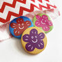 Colourful Retro Happy Face Flower Badges, thumbnail 1 of 6