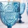 Set Of Four Embossed Blue Wine Glasses, thumbnail 4 of 8
