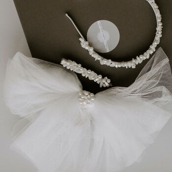Bridal Ivory Mother Of Pearl Tulle Bridal Bow, 3 of 7