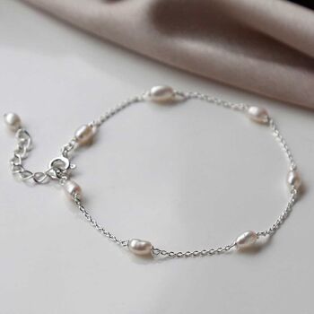 Sterling Silver Dew Drop Pearl Anklet, 2 of 3