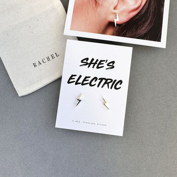 Silver Lightning Bolt Stud Earrings – Oasis She’s Electric Inspired Gift, 5 of 7