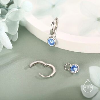 Sterling Silver March Birthstone Aquamarine Hoop Earrings, 2 of 11