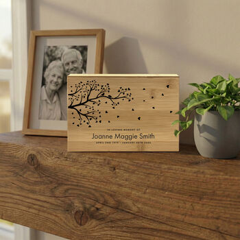 Personalised Bamboo Urn For Cremation Ashes Branch Of Love Design, 3 of 12