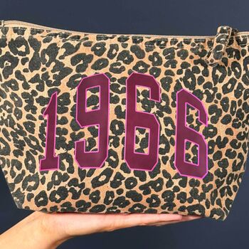 Personalised Varsity Year Leopard Print Makeup Bag, 2 of 3