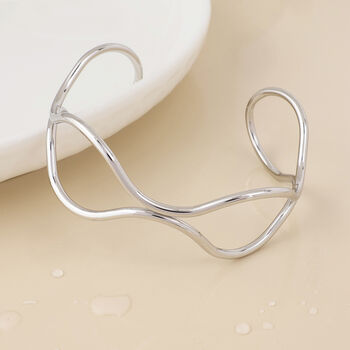 Platinum Plated Wire Wave Cuff Bangle, 3 of 5