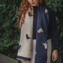 Navy Embroidered Robin Pashmina Scarf, thumbnail 1 of 3