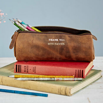 Personalised Teacher Buffalo Leather Pencil Case, 3 of 7