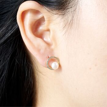 Pearl Halo Earrings 18k Gold, 4 of 7
