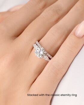 Two Ct Round Moissanite Three Stone Engagement Ring, 5 of 9