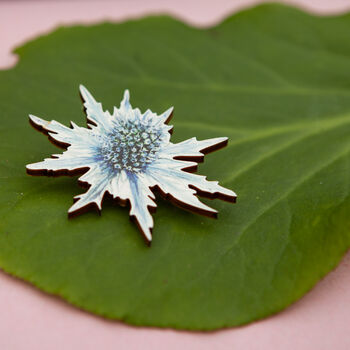 Wildflower Sea Holly Eco Wooden Pin Brooch, 3 of 9