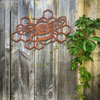 Rusted Metal Bee Garden Wall Art Bumblebee Decoration, 7 of 10