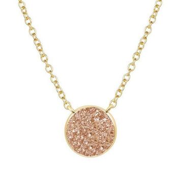 Round 18k Gold Plated Rose Druzy Crystal Necklace, 3 of 4