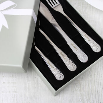 Personalised Teddy Four Piece Embossed Cutlery Set, 3 of 5