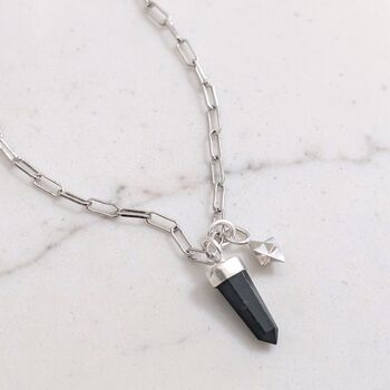The En Pointe Black Tourmaline Gemstone Necklace, Silver, 6 of 10