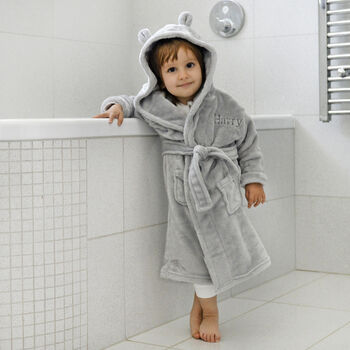 Personalised Elimonks Grey Baby Dressing Gown With Ears, 3 of 10