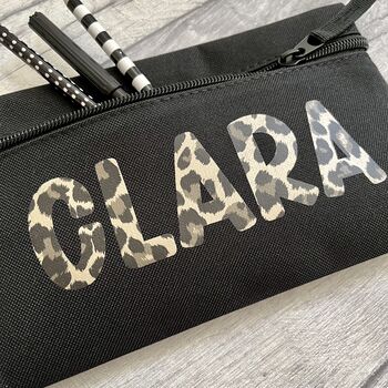 Personalised Leopard Child's Name School Pencil Case, 2 of 4