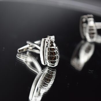 Grenade Cufflinks Silver Statement Gift For Men Bold And Cool Design, 6 of 6