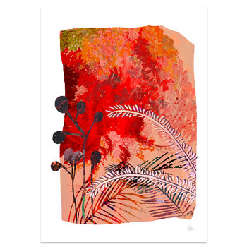 Fire Red Botanical Collage Art Print, 4 of 8