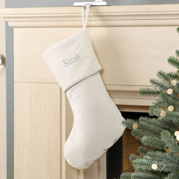 Personalised White Christmas Luxury Velvet Stocking, 6 of 8