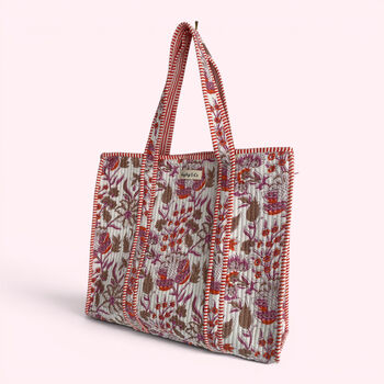 Pink And Orange Floral Quilted Cotton Tote Bag, 4 of 4