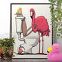 Flamingo Head In Toilet Seat, Funny Toilet Art, thumbnail 1 of 8