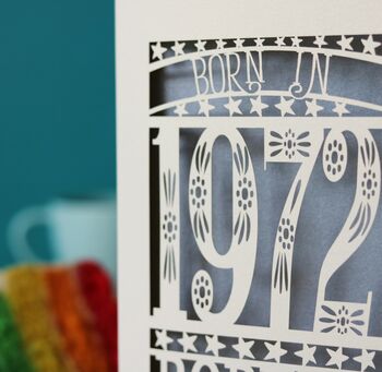 Personalised Papercut Born In 1972 Birthday Card, 6 of 10