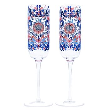 Blue Pink Floral King's Coronation Champagne Flutes, 2 of 5