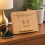 Swirl Name Wireless Bamboo Charger Stand Lifestyle, thumbnail 1 of 3
