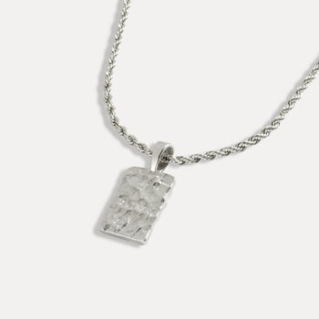 Gold Plated Rectangle Hammered Pendant Necklace For Men Stainless Steel Chain, 10 of 12