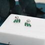 Sterling Silver Emerald Green Baguette Trio Cz Screw Back Earrings, thumbnail 8 of 12