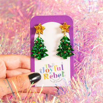 Christmas Tree Earrings, Christmas Statement Earrings, 3 of 5