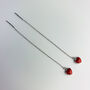 Sterling Silver Tiny Red Heart Threader Earrings, thumbnail 1 of 5