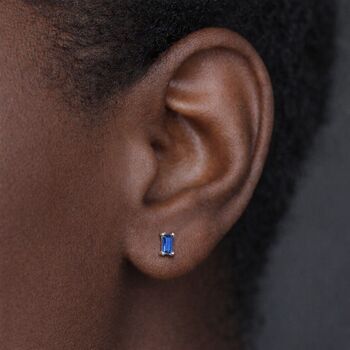 Sterling Silver Sapphire Baguette Stud Earrings – 6mm X 4mm, 4 of 8
