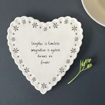 East Of India Porcelain Heart Coaster With Laughter Quote Keepsake Gift, 2 of 4