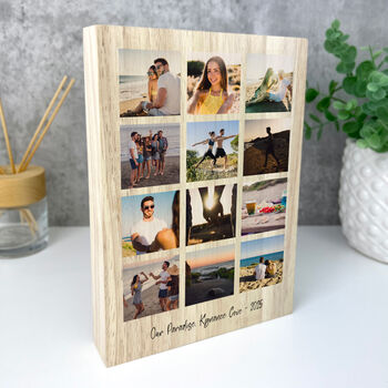 Personalised Freestanding Twelve Photo Grid Giant Wooden Block 21cm X 15cm Portrait, 5 of 7